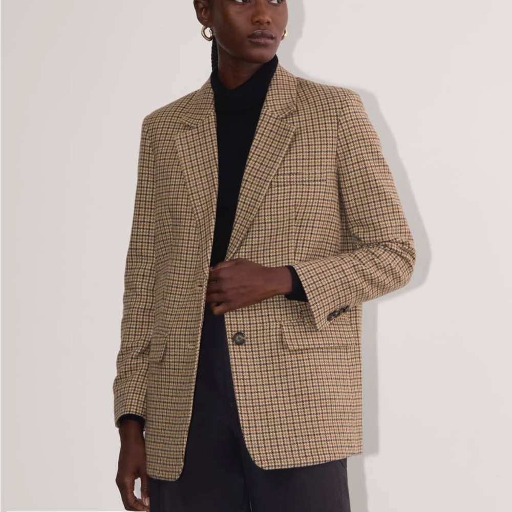 Everlane Oversized Italian Wool Camel Houndstooth Blazer Womens Size 2 NWT